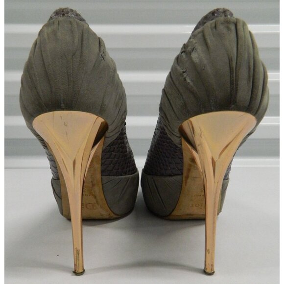 Christian Dior Gray Snakeskin & Suede Stiletto Heels Gold Heel & Snake Size 38 - Picture 10 of 16